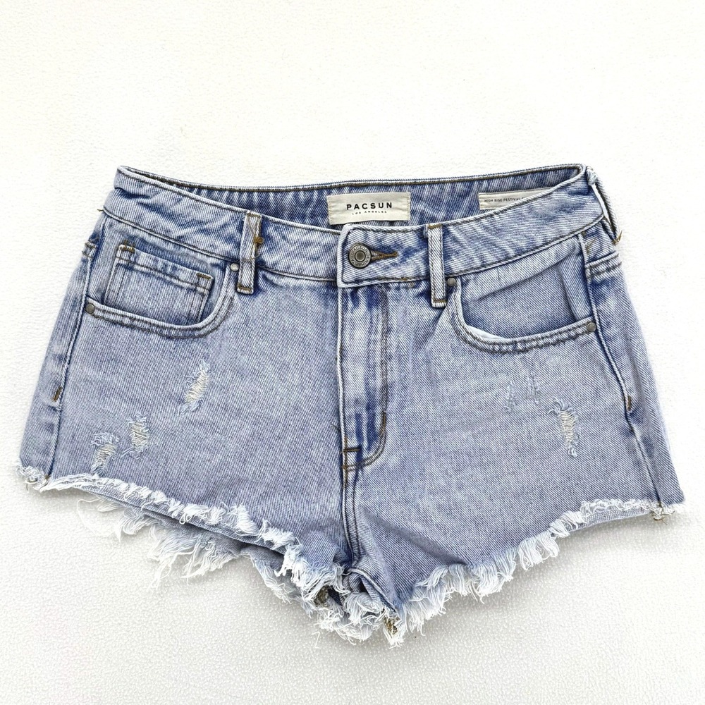 PacSun High Rise Festival Shorts Women 26 Distressed Denim Cut Off Indie Boho